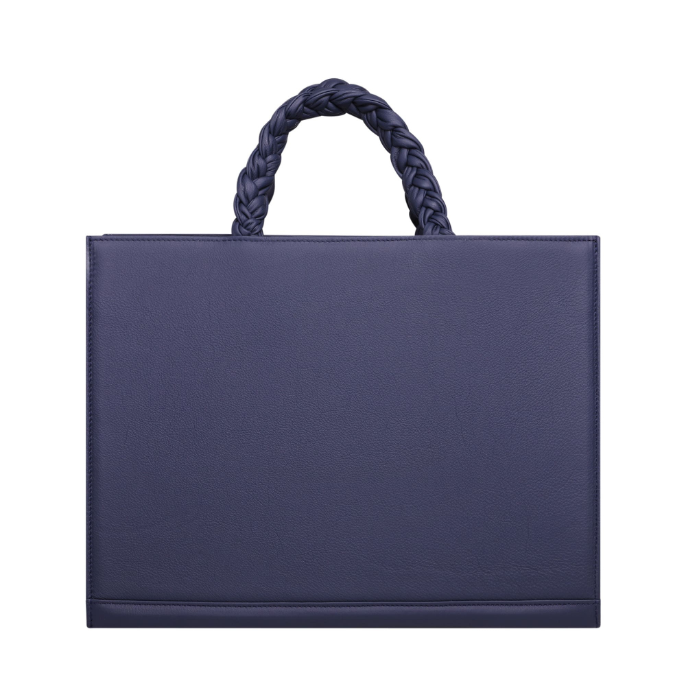 Handbag made of  calfskin with braided handles dark blue